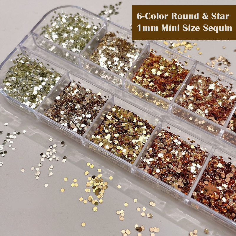 Round + Star Sequins - 12 Grids Ultra-Thin Zero-Lift Engineering Nail Art Glitter Supplies for Nails DIY Decorations