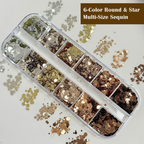 Round + Star Sequins - 12 Grids Ultra-Thin Zero-Lift Engineering Nail Art Glitter Supplies for Nails DIY Decorations
