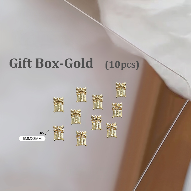 Christmas Charm - 10pcs Metallic Alloy Tree Box Mittens Nail 3D Art Accessories Easy-to-Apply for Beginner Professional Creative Eye-Catching Manicures