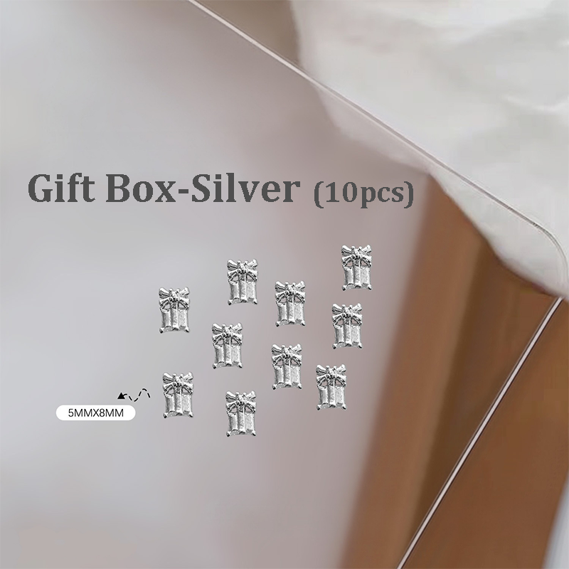 Christmas Charm - 10pcs Metallic Alloy Tree Box Mittens Nail 3D Art Accessories Easy-to-Apply for Beginner Professional Creative Eye-Catching Manicures