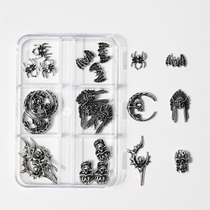 Halloween Alloy Charm - 6-Grid Distressed Vintage Metallic Alloy Nail Accessories Easy-to-Apply for Creative Eye-Catching Manicures