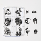 Halloween Alloy Charm - 6-Grid Distressed Vintage Metallic Alloy Nail Accessories Easy-to-Apply for Creative Eye-Catching Manicures