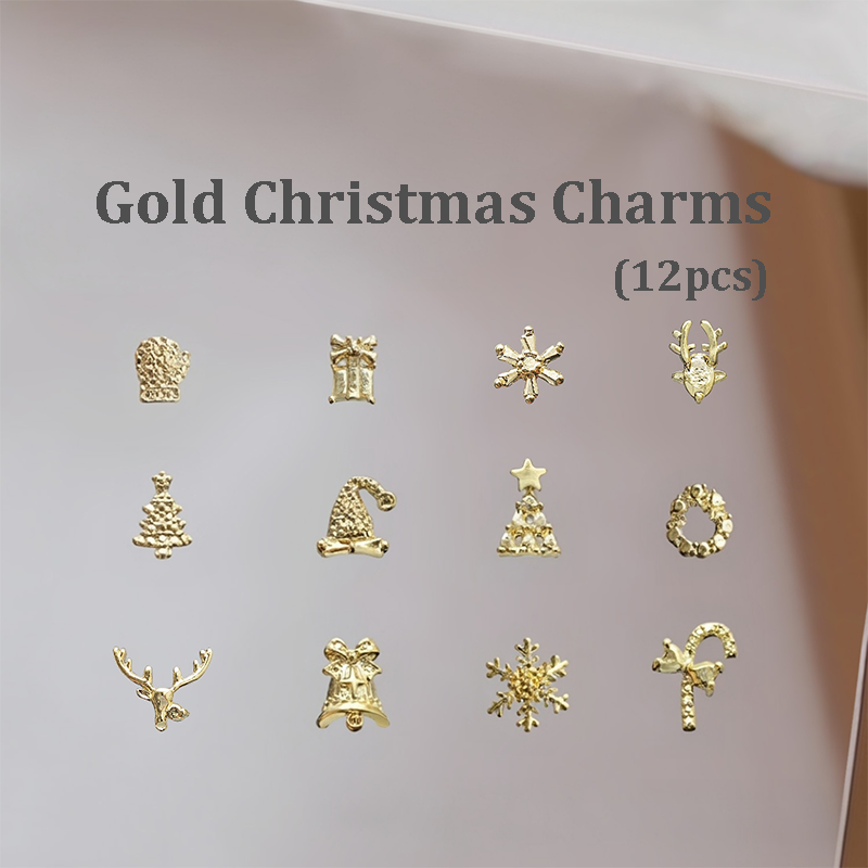 Christmas Charm - 10pcs Metallic Alloy Tree Box Mittens Nail 3D Art Accessories Easy-to-Apply for Beginner Professional Creative Eye-Catching Manicures