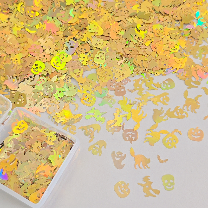 Halloween Sequins - Ultra-Thin Mix Skull Pumpkin Bat Ghost Cat Witch Design 3D Holographic Nail Art Glitter Supplies for Nails DIY Decorations