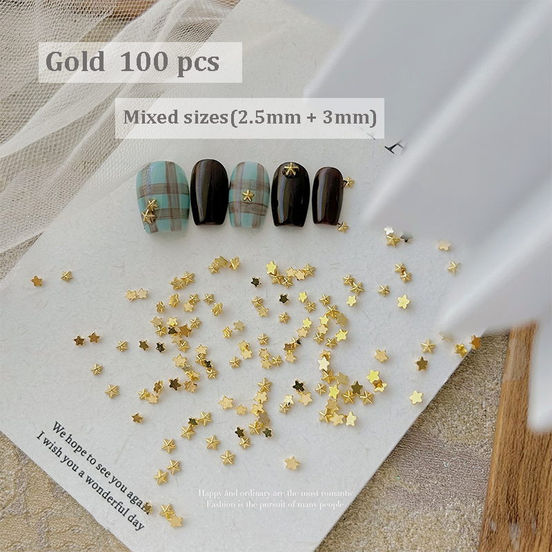 Mini Pentagram Charm -1 Box Mixed Sizes Metallic Alloy Star Nail 3D Art Accessories Easy-to-Apply for Beginner Professional Creative Eye-Catching Manicures