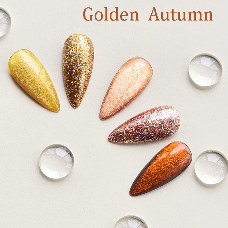 Fall Limited Edition of 5 Color Nail Gel Golden Autumn, Vibrant Autumn with 2 Pcs Magnet