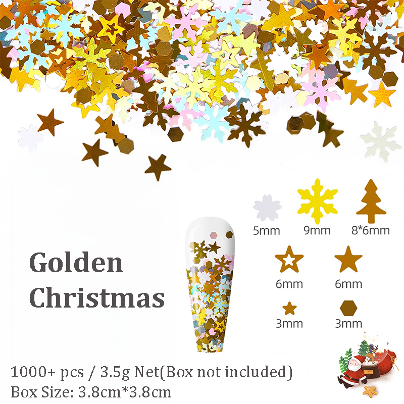 Christmas Sequins - 1 Box Thin  Multiple Patterns Christmas Tree Pentagram Cruciform Star Round 3D Holographic Colorful Nail Art Glitter Supplies for Nails DIY Decorations