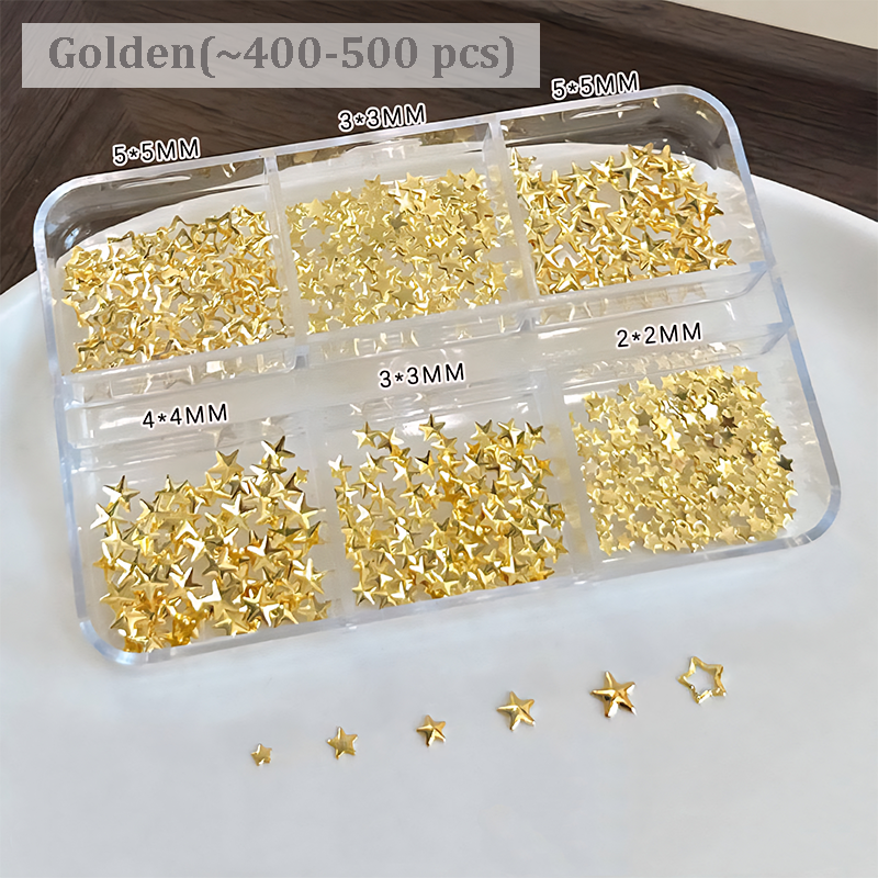 Pentagram Charm - 6-Grid Metallic Alloy Star Nail 3D Art Accessories Easy-to-Apply for Beginner Professional Creative Eye-Catching Manicures