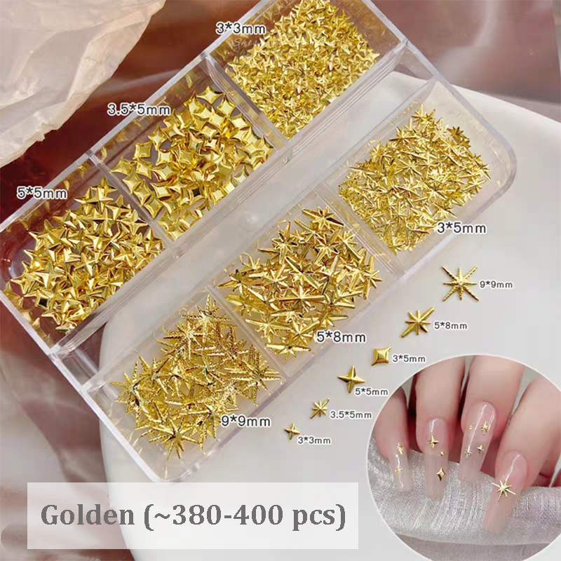 Starburst Charm - 6-Grid Metallic Alloy Star Nail 3D Art Accessories Easy-to-Apply for Beginner Professional Creative Eye-Catching Manicures