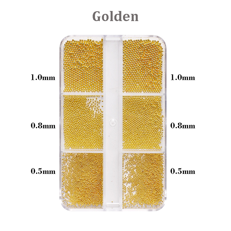Metal Caviar Bead - 6-Grid 0.5 0.8 1.0mm Mini Small Nail Beads Metallic Alloy Nail 3D Art Accessories Charms and Gems Ball Gold Rhinestones Easy-to-Apply for Beginner Professional Creative Eye-Catching Manicures