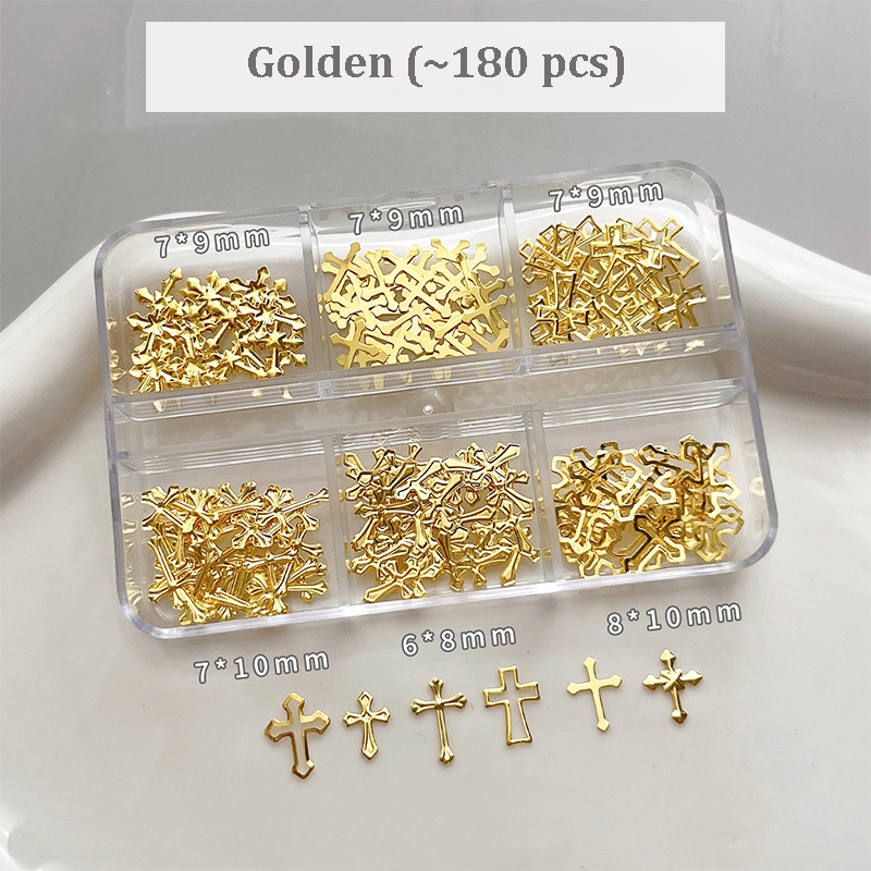 Cross Charm - 6-Grid Metallic Alloy Nail Accessories Easy-to-Apply for Creative Eye-Catching Manicures