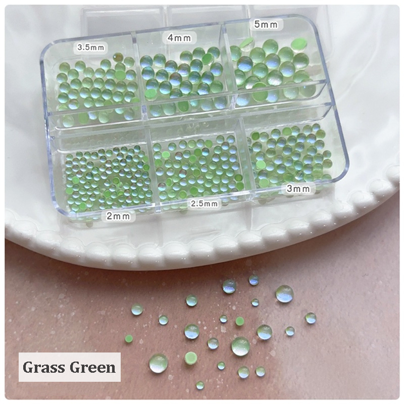 Aurora Bubble Beads - 6-Grid Multiple sizes Nail Beads Nail 3D Art Accessories Macaron Colorful Iridescent Crystal Rhinestones Easy-to-Apply for Beginner Professional Creative Eye-Catching Manicures