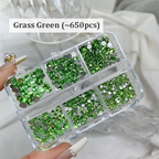 Rhinestones -  6-Grid Flatback Multiple Colorful Sizes Tiny Crystal Gemstones  for Beginner Professional Creative Eye-Catching Bedazzling Manicures
