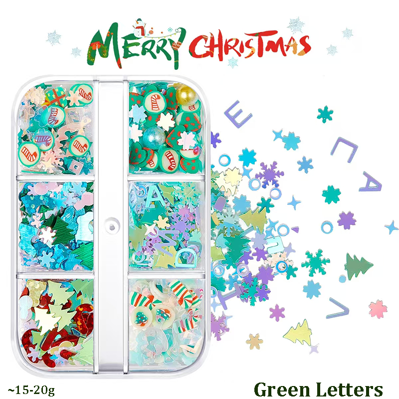 Christmas Clay + Sequins - Chunky Soft Polymer Clay Slices and Glitter Sequins Multiple Patterns Christmas Tree Pentagram Cruciform Star Triangle Round 3D Holographic Colorful Nail Art Glitter Supplies for Nails DIY Decorations