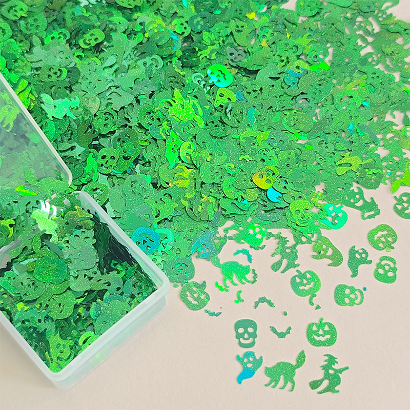 Halloween Sequins - Ultra-Thin Mix Skull Pumpkin Bat Ghost Cat Witch Design 3D Holographic Nail Art Glitter Supplies for Nails DIY Decorations