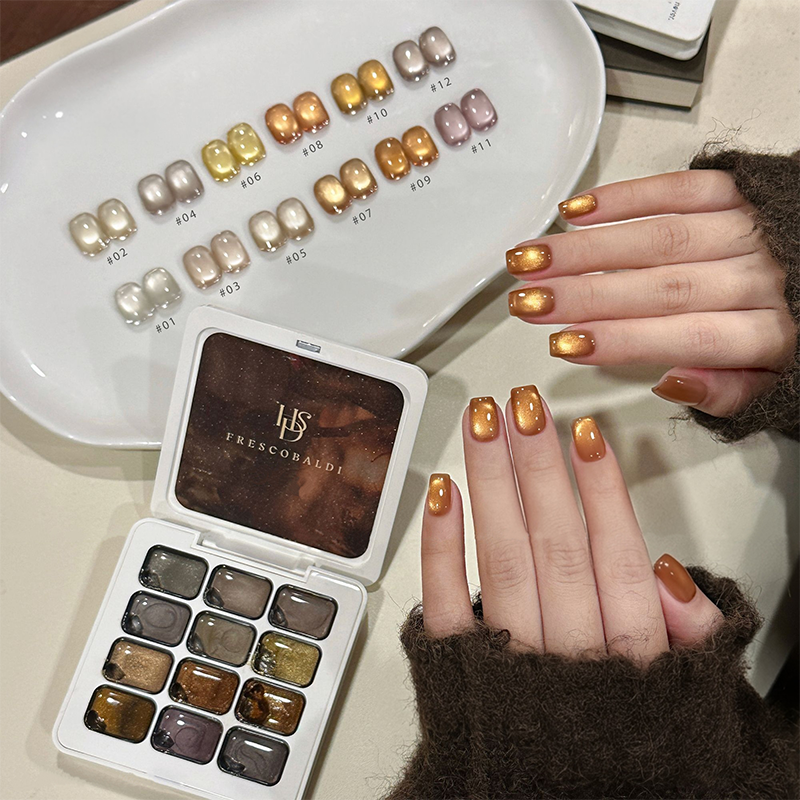 12 Colors Nail Cat Eye Gel Palette - 12 Colors Cat Eye Gel for Beginners & Pros Salon Grade Finish DIY use