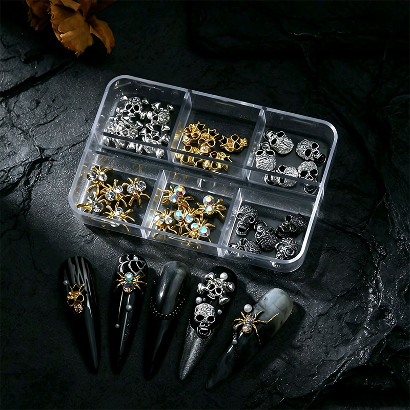 Halloween Alloy Charm - 6-Grid Metallic Alloy Nail Accessories Easy-to-Apply for Creative Eye-Catching Manicures