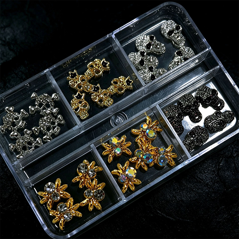 Halloween Alloy Charm - 6-Grid Metallic Alloy Nail Accessories Easy-to-Apply for Creative Eye-Catching Manicures