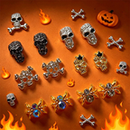 Halloween Alloy Charm - 6-Grid Metallic Alloy Nail Accessories Easy-to-Apply for Creative Eye-Catching Manicures