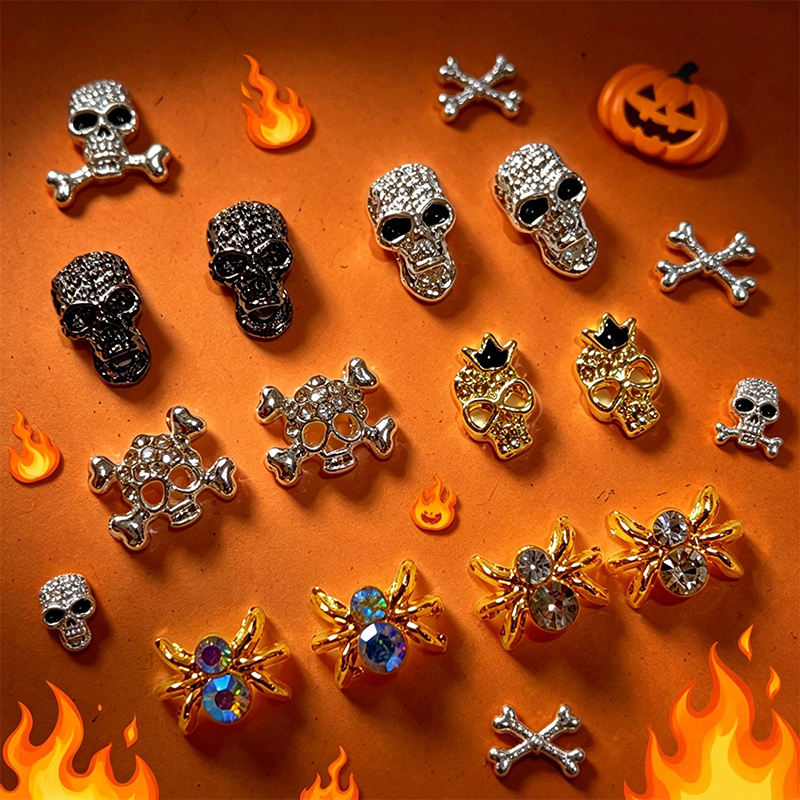 Halloween Alloy Charm - 6-Grid Metallic Alloy Nail Accessories Easy-to-Apply for Creative Eye-Catching Manicures