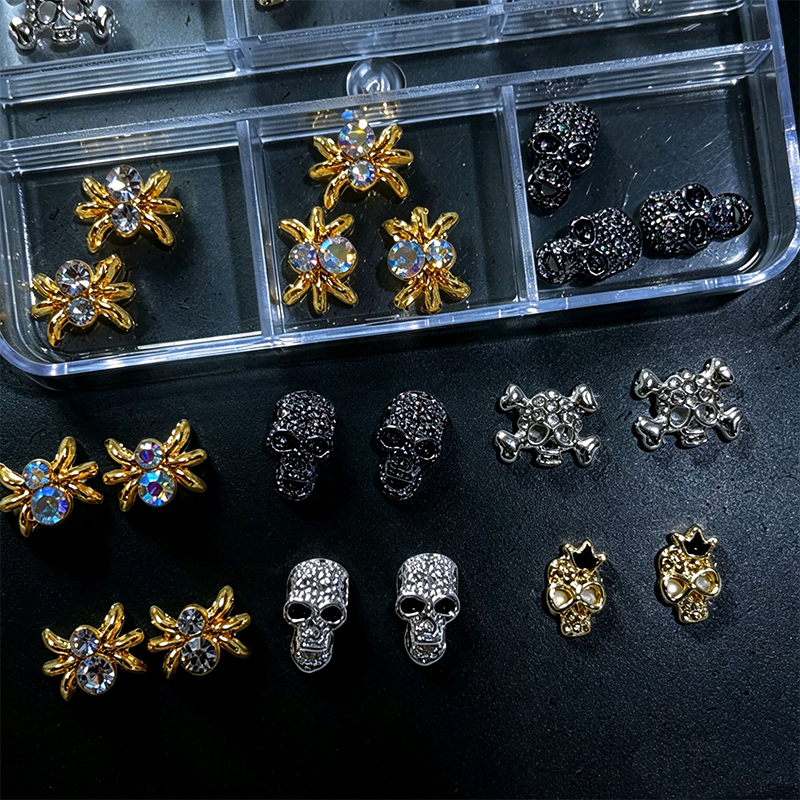 Halloween Alloy Charm - 6-Grid Metallic Alloy Nail Accessories Easy-to-Apply for Creative Eye-Catching Manicures