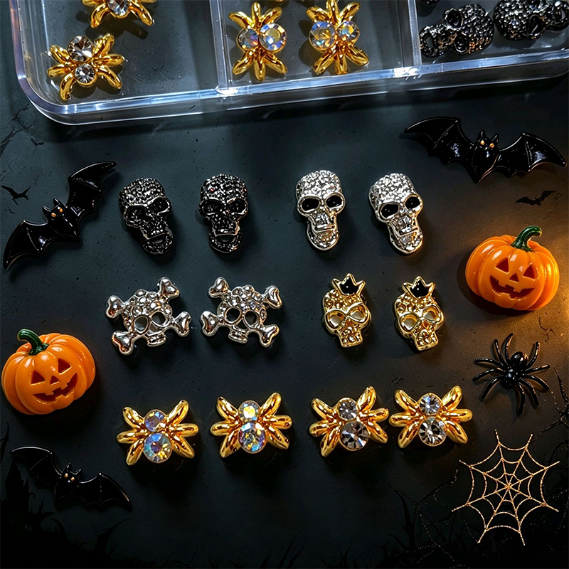Halloween Alloy Charm - 6-Grid Metallic Alloy Nail Accessories Easy-to-Apply for Creative Eye-Catching Manicures