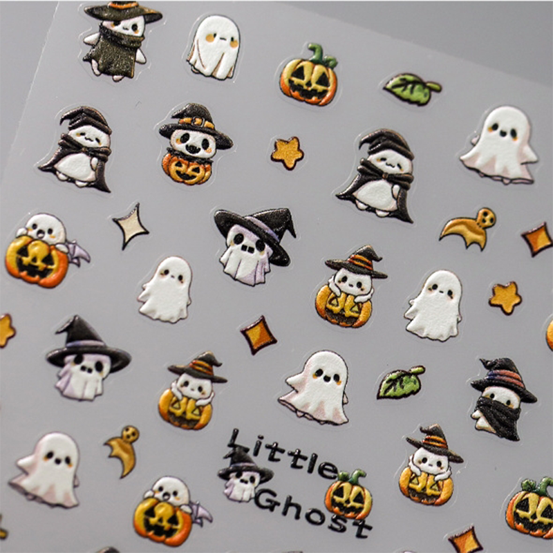 Halloween 3D Self-Adhesive Stickers - 3D Embossed Creepy Cute Spooky Kawaii Decals for Nail Art Decoration