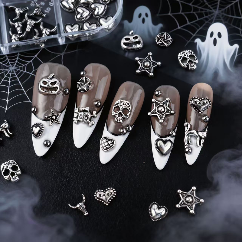 Halloween Alloy Charm - 12-Grid Metallic Alloy Nail Accessories Easy-to-Apply for Creative Eye-Catching Manicures