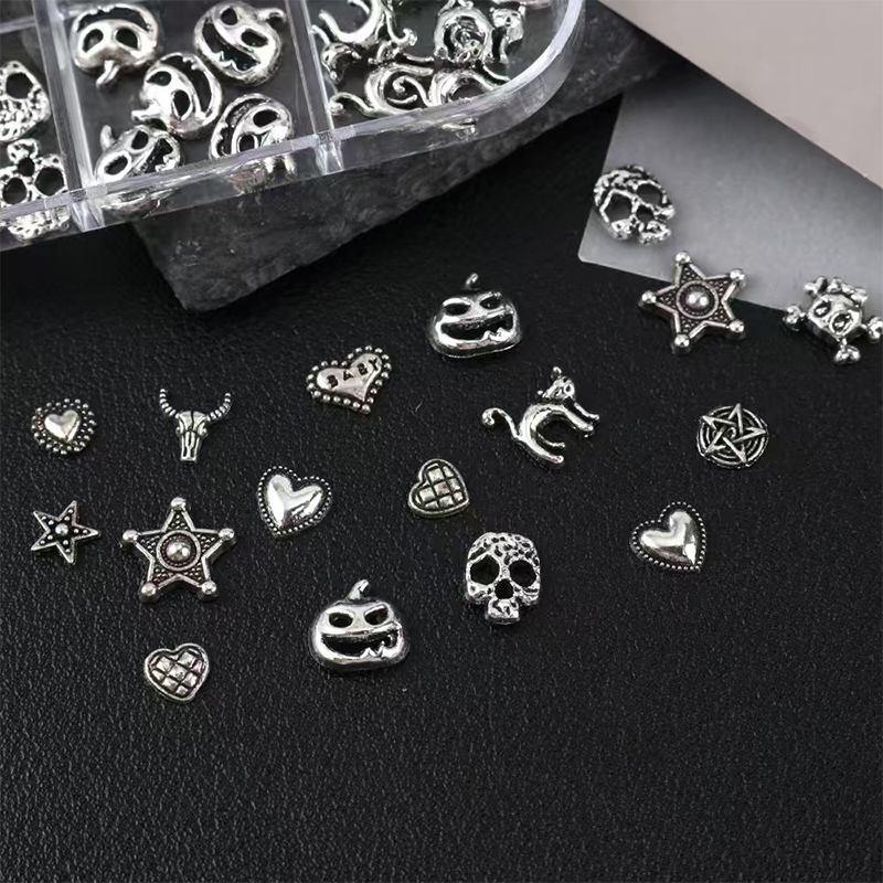 Halloween Alloy Charm - 12-Grid Metallic Alloy Nail Accessories Easy-to-Apply for Creative Eye-Catching Manicures