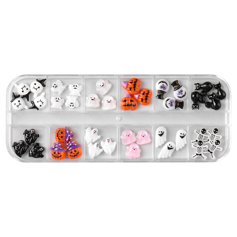 Halloween Resin Charm - 12-Grid Nail Accessories Easy-to-Apply for Creative Eye-Catching Manicures