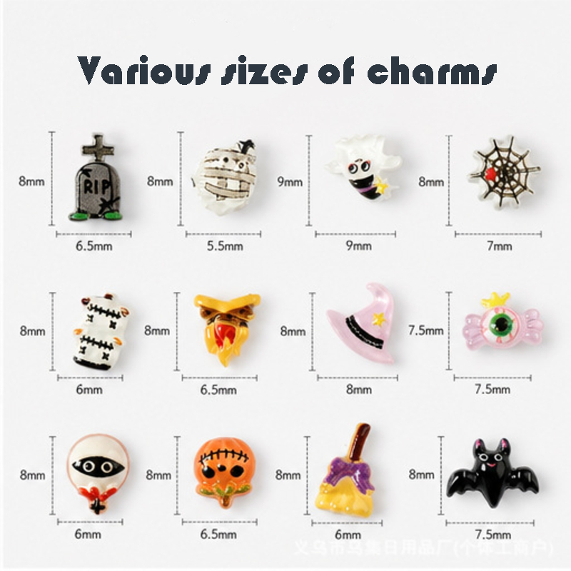 Halloween Resin Charm - 12-Grid Nail Accessories Easy-to-Apply for Creative Eye-Catching Manicures