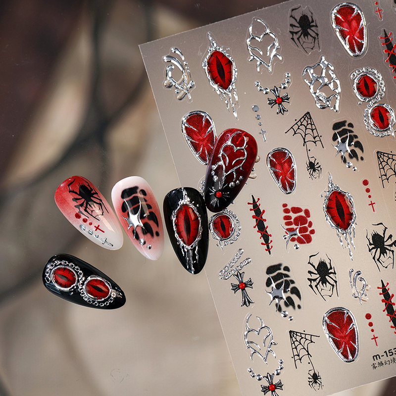 Halloween Metallic Self-Adhesive Stickers - 3D Embossed Creepy Cute Spooky Kawaii Decals for Nail Art Decoration