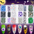 Halloween Polymer Slices - 6 Grids Multiple Shape 3D Nail Art Charms Supplies for Nails DIY Decorations