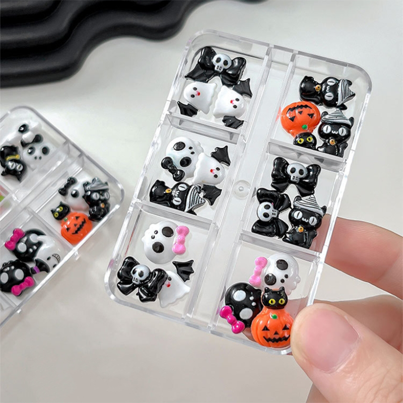 Halloween Resin Charm - 6-Grid Nail Accessories Easy-to-Apply for Creative Eye-Catching Manicures