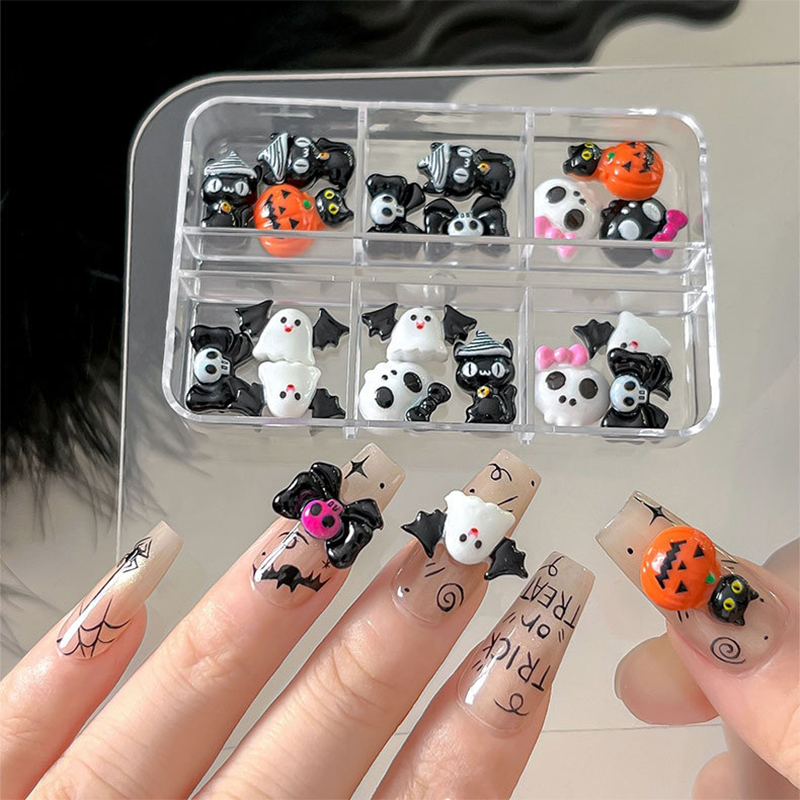 Halloween Resin Charm - 6-Grid Nail Accessories Easy-to-Apply for Creative Eye-Catching Manicures
