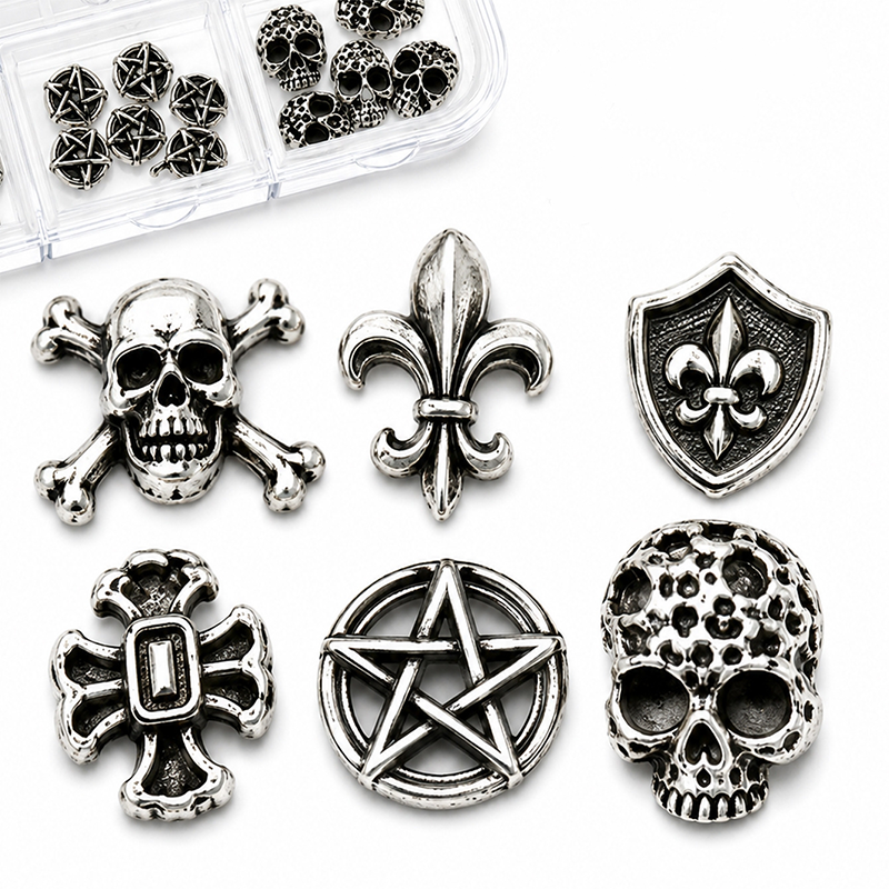 Halloween Alloy Charm - 6-Grid Distressed Vintage Metallic Alloy Nail Accessories Easy-to-Apply for Creative Eye-Catching Manicures