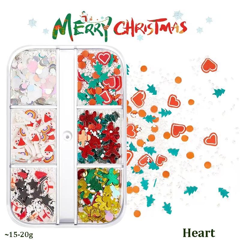 Christmas Clay + Sequins - Chunky Soft Polymer Clay Slices and Glitter Sequins Multiple Patterns Christmas Tree Pentagram Cruciform Star Triangle Round 3D Holographic Colorful Nail Art Glitter Supplies for Nails DIY Decorations