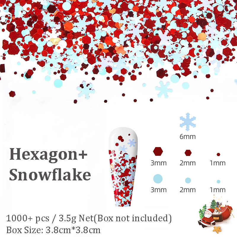 Christmas Sequins - 1 Box Thin  Multiple Patterns Christmas Tree Pentagram Cruciform Star Round 3D Holographic Colorful Nail Art Glitter Supplies for Nails DIY Decorations