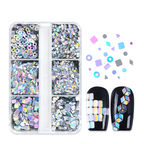 Laser Silver Sequins - 6 Grids Ultra-Thin Zero-Lift Engineering Multiple Shape Round Square Diamond Triangle Nail Art Glitter Supplies for Nails DIY Decorations