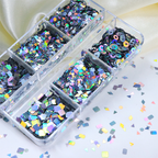 Laser Silver Sequins - 6 Grids Ultra-Thin Zero-Lift Engineering Multiple Shape Round Square Diamond Triangle Nail Art Glitter Supplies for Nails DIY Decorations