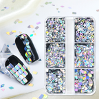 Laser Silver Sequins - 6 Grids Ultra-Thin Zero-Lift Engineering Multiple Shape Round Square Diamond Triangle Nail Art Glitter Supplies for Nails DIY Decorations