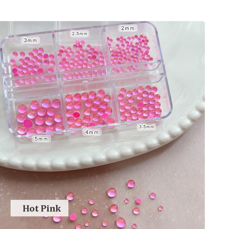 Aurora Bubble Beads - 6-Grid Multiple sizes Nail Beads Nail 3D Art Accessories Macaron Colorful Iridescent Crystal Rhinestones Easy-to-Apply for Beginner Professional Creative Eye-Catching Manicures