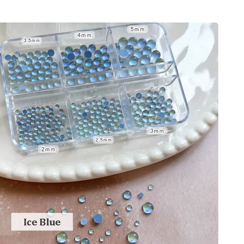 Aurora Bubble Beads - 6-Grid Multiple sizes Nail Beads Nail 3D Art Accessories Macaron Colorful Iridescent Crystal Rhinestones Easy-to-Apply for Beginner Professional Creative Eye-Catching Manicures