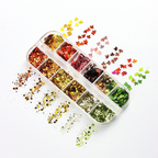 Mixed Maple Leaf & Hexagon Sequin Pack - 12 Grids Ultra-Thin Zero-Lift Engineering Nail Art Glitter Supplies for Nails DIY Decorations