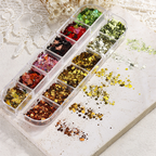 Mixed Maple Leaf & Hexagon Sequin Pack - 12 Grids Ultra-Thin Zero-Lift Engineering Nail Art Glitter Supplies for Nails DIY Decorations