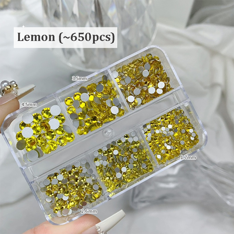 Rhinestones -  6-Grid Flatback Multiple Colorful Sizes Tiny Crystal Gemstones  for Beginner Professional Creative Eye-Catching Bedazzling Manicures