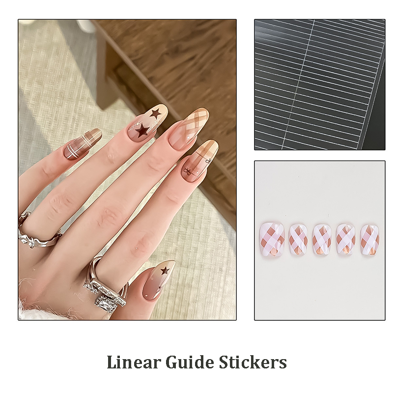 Linear Guide Stickers - French Curve Line Classic Style Patterns Self-adhesive Reusable Gel Airbrush Nail Stencils Decals Templates Supplies Vinyl for beginners easy DIY Manicure