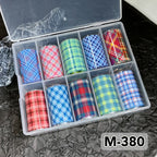 Plaid Pattern Foil Transfer -10 Rolls/1 Box Checkered Nail Art Colored Background Decals for DIY Decorations Supplies Design