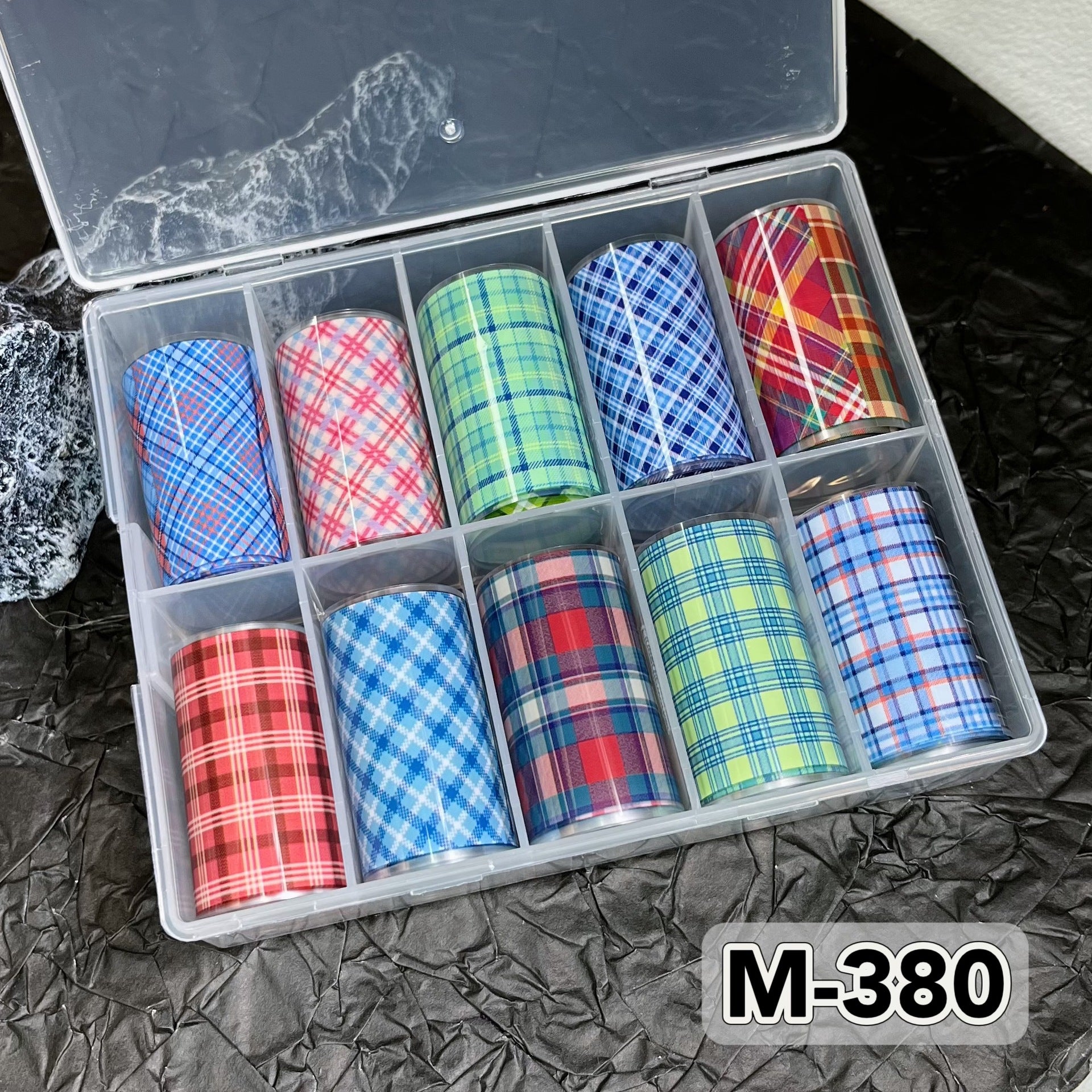 Plaid Pattern Foil Transfer -10 Rolls/1 Box Checkered Nail Art Colored Background Decals for DIY Decorations Supplies Design