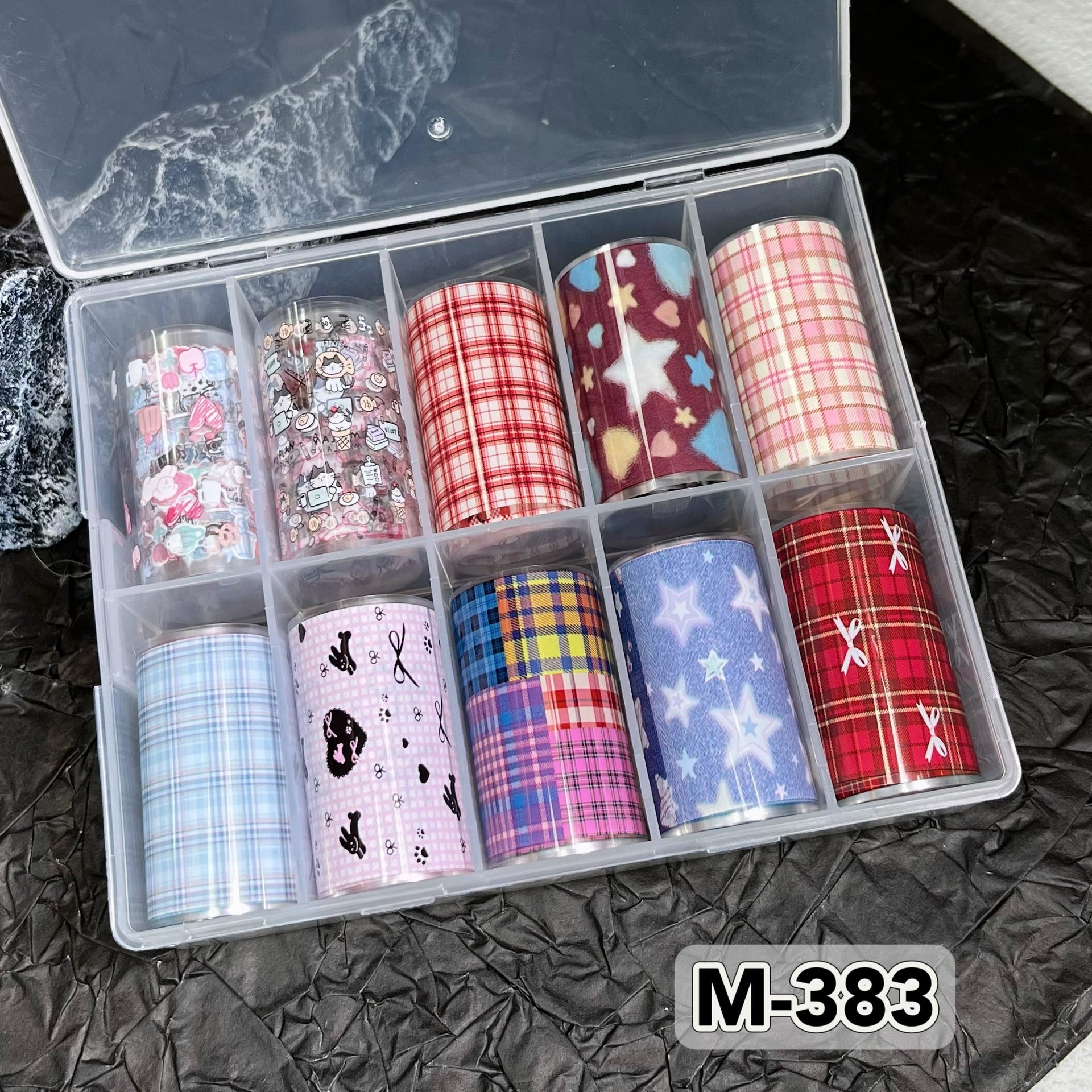 Plaid Pattern Foil Transfer -10 Rolls/1 Box Checkered Nail Art Colored Background Decals for DIY Decorations Supplies Design